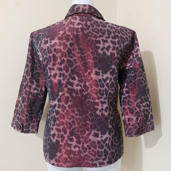 Dressbarn XL Burgundy Leopard Chunky Button 3/4 Lightweight Cold Weather Jacket - Picture 5 of 9